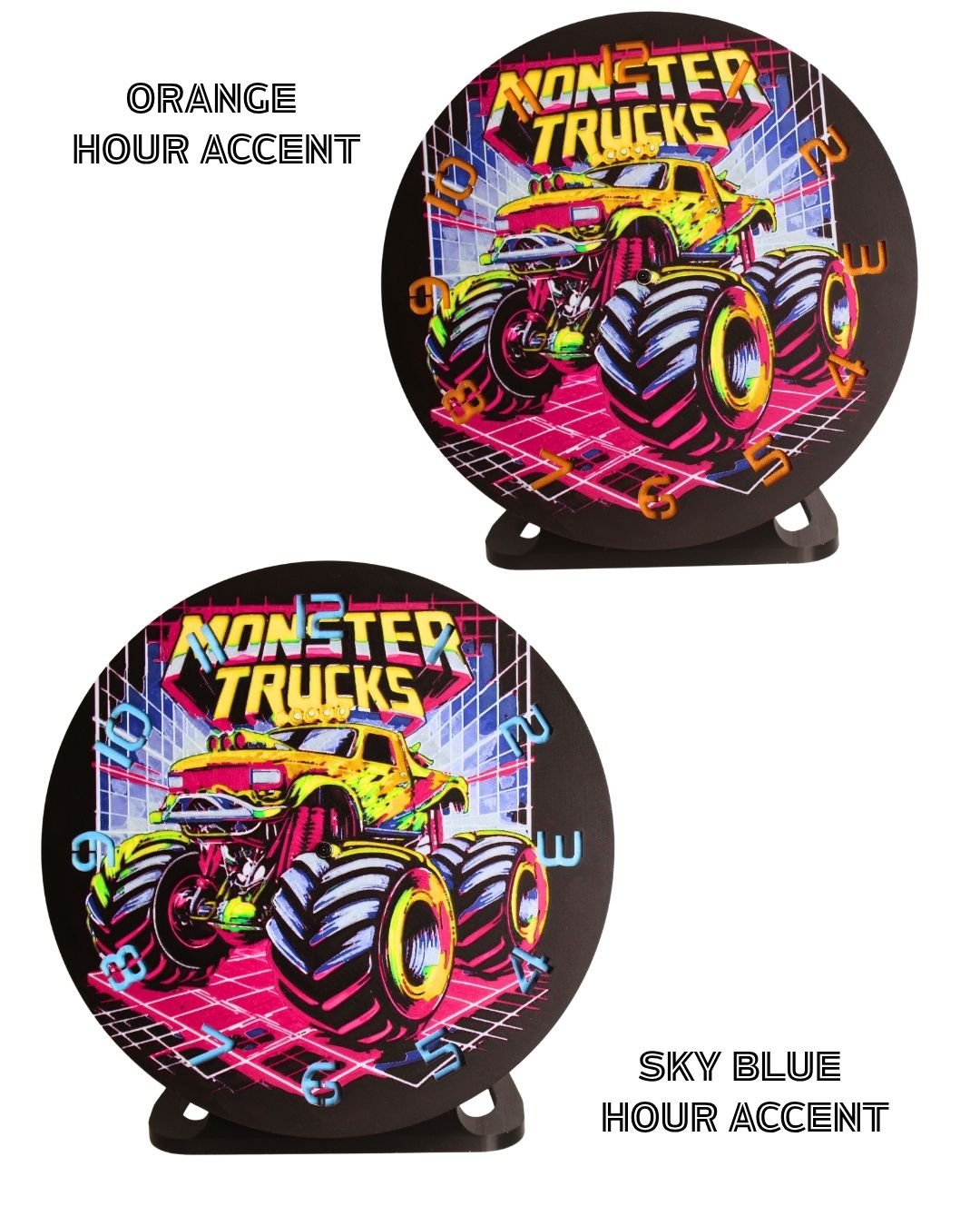 Vibrant Colour Monster Truck Kids Clock - 3D Printed