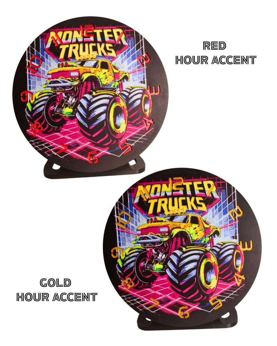 Vibrant Colour Monster Truck Kids Clock - 3D Printed